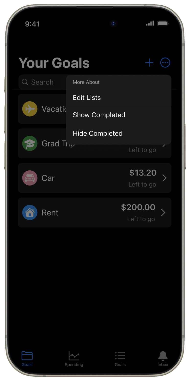 Grad Trip Goal Screen