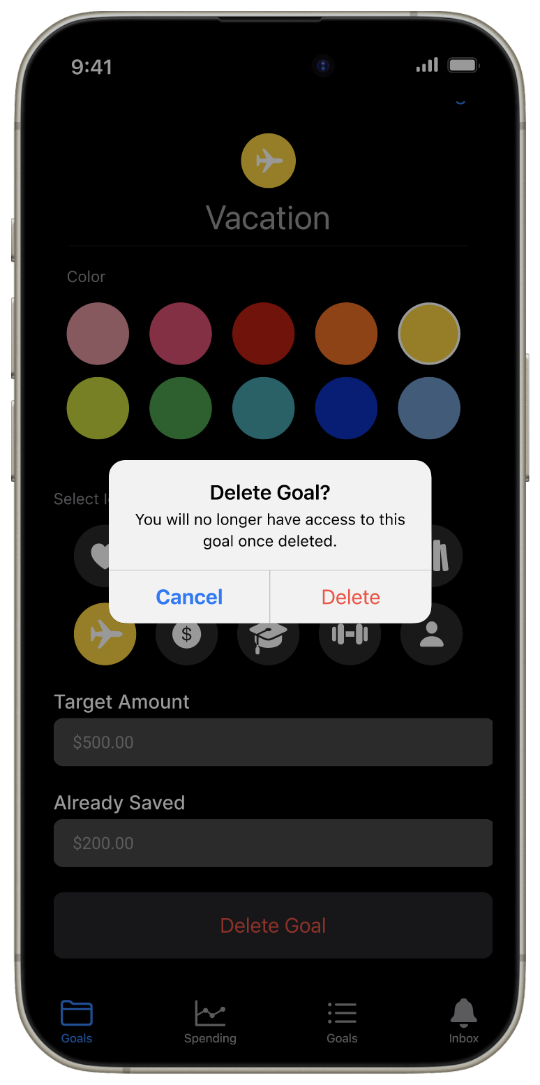 Goal Customization Screen